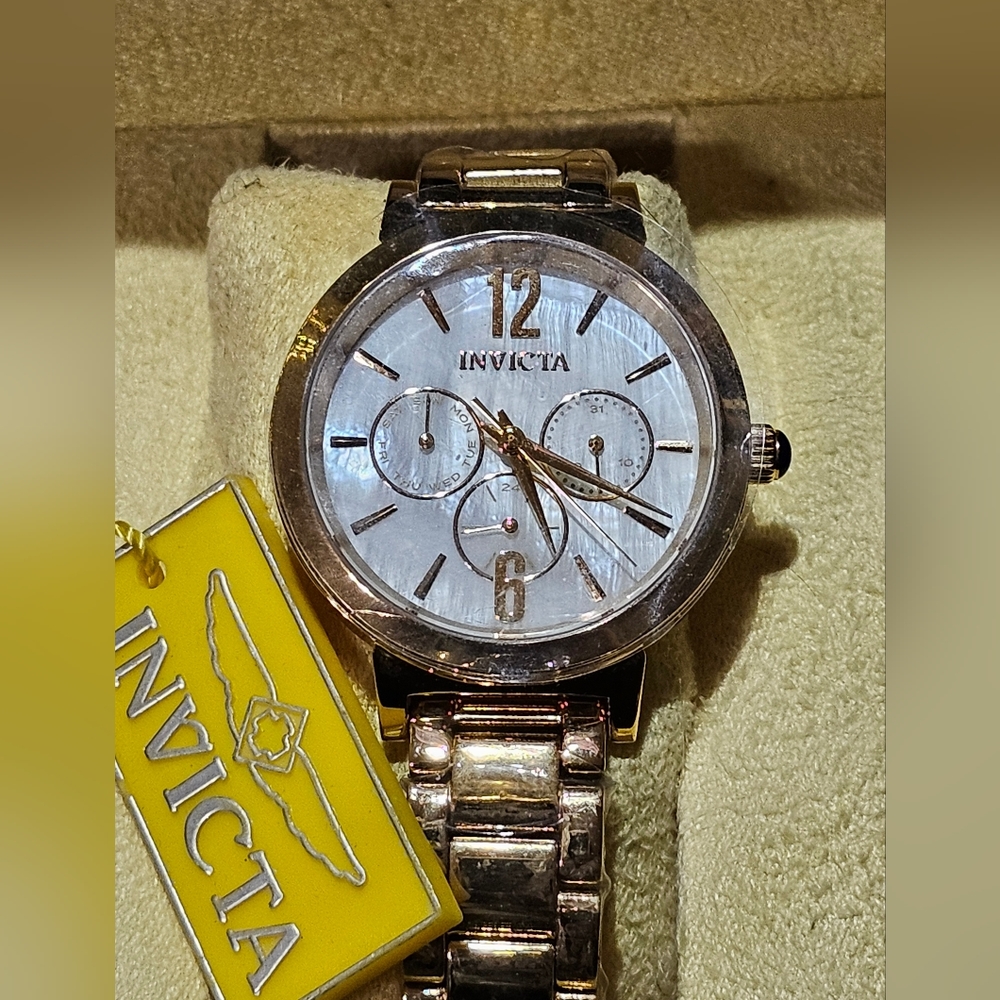 *NEW*Ladies Gold Invicta Angel Quartz Multi Analog Watch